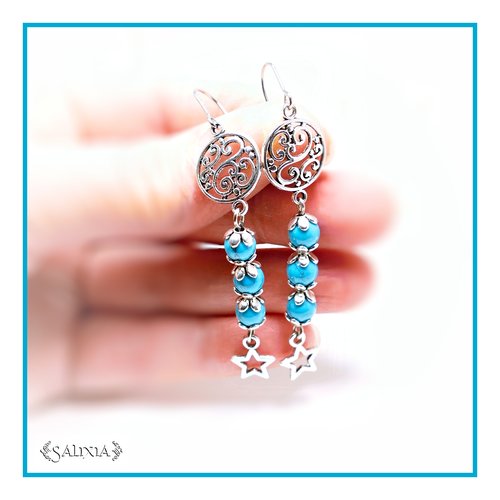Boucles d'oreilles "athena" perles de jade turquoise crochets acier inoxydable (#bo316 p90)