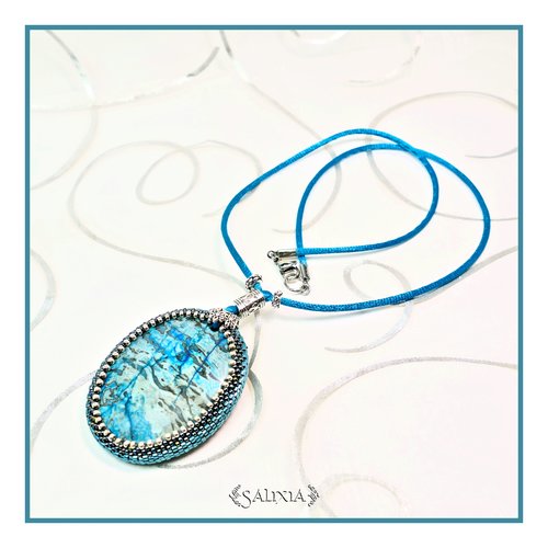 Pièce unique - collier pendentif cabochon en pierre fine de jaspe turquoise (#c86)