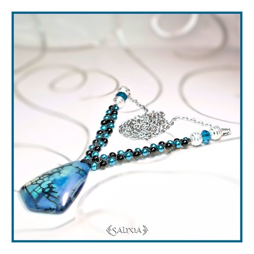 Pièce unique - sautoir pendentif en pierre fine d'agate veine de dragon choix de la taille (#c88)