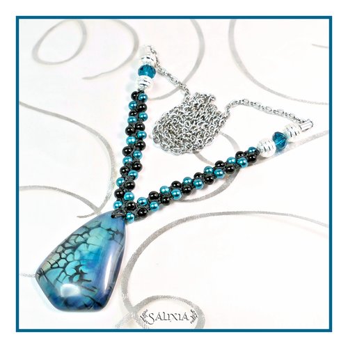Pièce unique - sautoir pendentif en pierre fine d'agate veine de dragon choix de la taille (#c88)