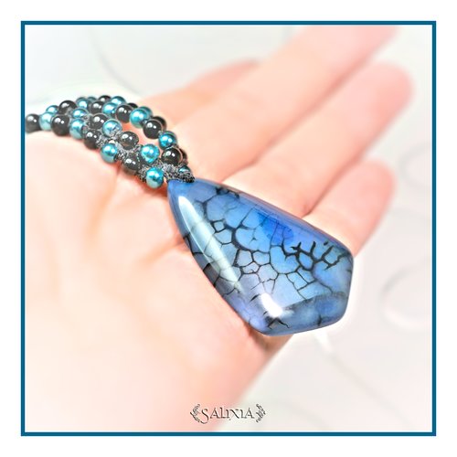 Pièce unique - sautoir pendentif en pierre fine d'agate veine de dragon choix de la taille (#c88)