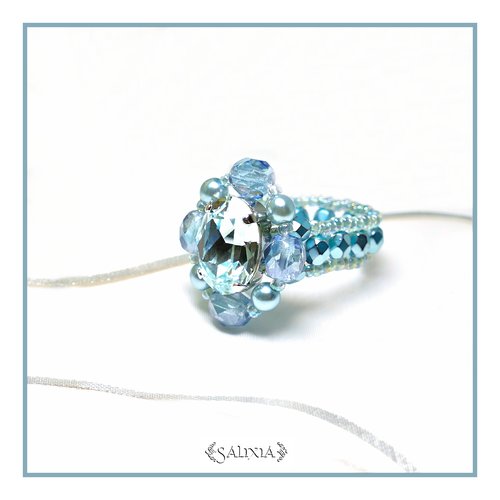 Bague tissée cabochon cristal aigue marine (#bg10) - vidéo hd disponible dans détails