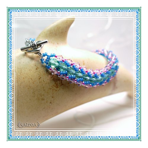 Bracelet "lana" tissé à l'aiguille cristal perles de bohème toggle ou mousqueton au choix (#sp14 p100)