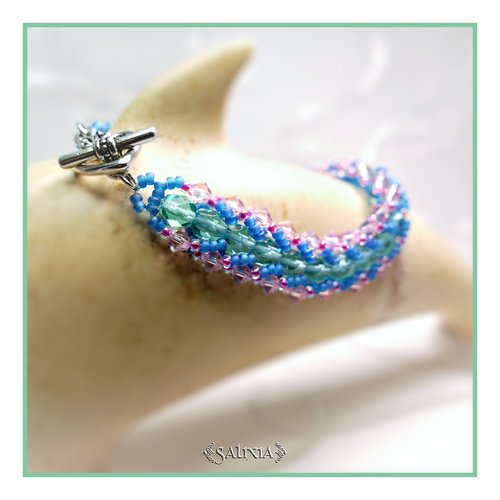 Bracelet "lana" tissé à l'aiguille cristal perles de bohème toggle ou mousqueton au choix (#sp14 p100)