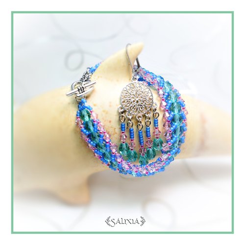 Bracelet "lana" tissé à l'aiguille cristal perles de bohème toggle ou mousqueton au choix (#sp14 p100)