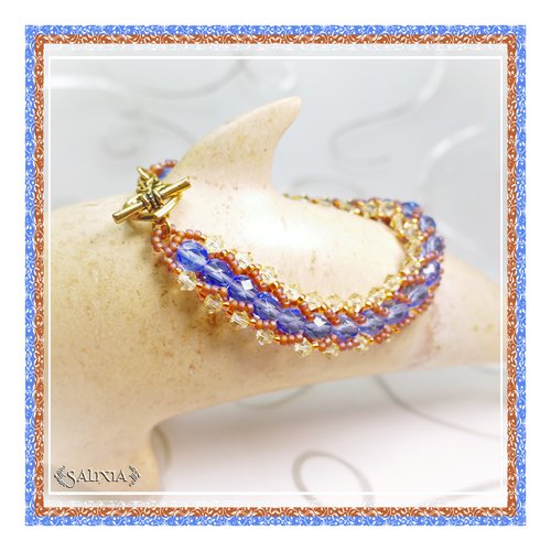 Bracelet "délia" tissé à l'aiguille cristal perles de bohème toggle ou mousqueton au choix (#sp15 p101)