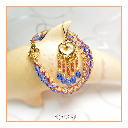 Bracelet "délia" tissé à l'aiguille cristal perles de bohème toggle ou mousqueton au choix (#sp15 p101)