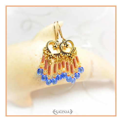 Boucles d'oreilles "délia" cristal et perles de bohème dormeuses ou crochets acier inoxydable doré au choix (#bo333 p101)