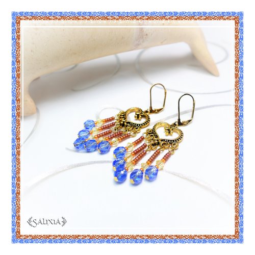 Boucles d'oreilles "délia" cristal et perles de bohème dormeuses ou crochets acier inoxydable doré au choix (#bo333 p101)