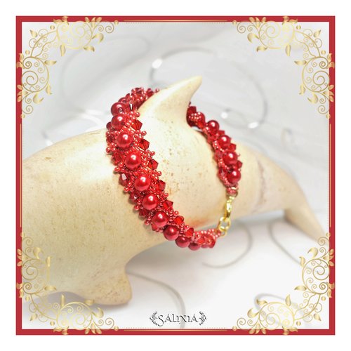 Bracelet "rouge passion" tissé à l'aiguille perles japonaises cristal et perles rouge intense (#pl9)