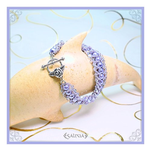 Bracelet "malvina" tissé à l'aiguille perles japonaises cristal aurore boréale perles lavande toggle ou mousqueton au choix (#sp13 p97)