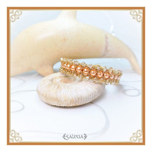 Bracelet tissé à l'aiguille perles japonaises cristal topaze perles rose pêche toggle ou mousqueton au choix (#sp18)