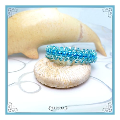 Bracelet tissé à l'aiguille perles japonaises cristal et perles turquoise toggle ou mousqueton au choix (#sp19)