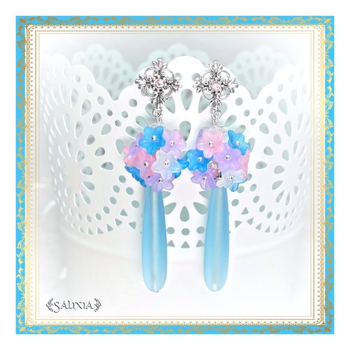 Boucles d'oreilles gouttes sea glass bleu turquoise puces dormeuses ou crochets au choix (#bo350)