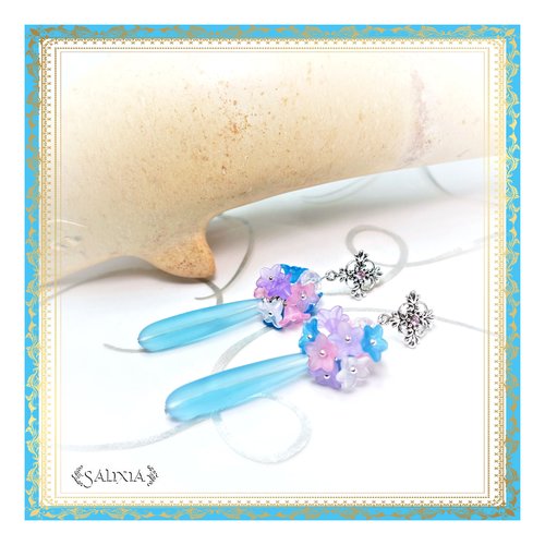 Boucles d'oreilles gouttes sea glass bleu turquoise puces dormeuses ou crochets au choix (#bo350)