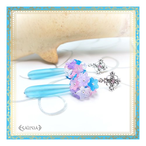 Boucles d'oreilles gouttes sea glass bleu turquoise (#bo350)