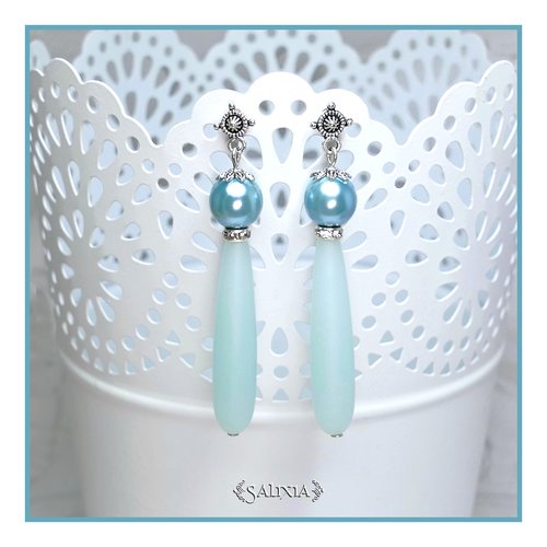 Boucles d'oreilles gouttes sea glass bleu tendre puces crochets ou dormeuses au choix (#bo351)