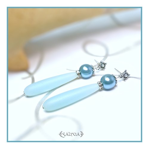 Boucles d'oreilles gouttes sea glass bleu tendre puces crochets ou dormeuses au choix (#bo351)