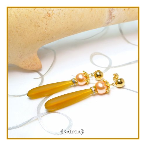 Boucles d'oreilles gouttes sea glass ambre puces dormeuses ou crochets au choix (#bo352)