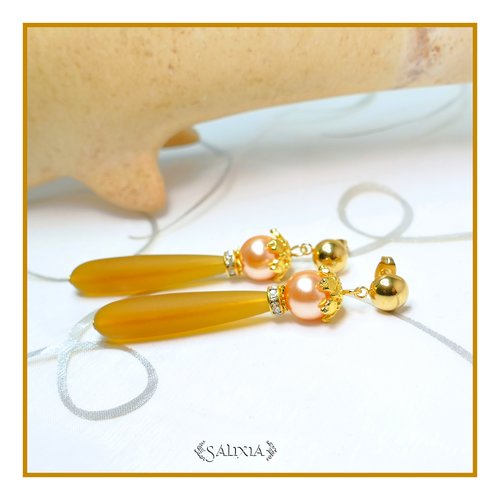 Boucles d'oreilles gouttes sea glass ambre puces dormeuses ou crochets au choix (#bo352)