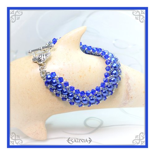 Bracelet tissé à l'aiguille perles japonaises cristal et perles bleu royal toggle ou mousqueton au choix (#sp21)