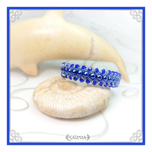 Bracelet tissé à l'aiguille perles japonaises cristal et perles bleu royal toggle ou mousqueton au choix (#sp21)