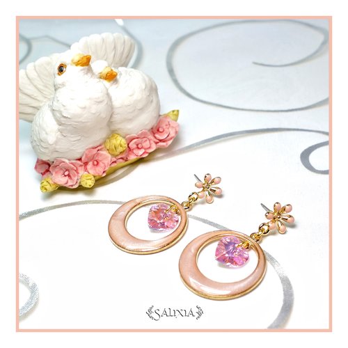 Boucles d'oreilles cléa coeurs cristal rose puces ou crochets au choix (#bo342)