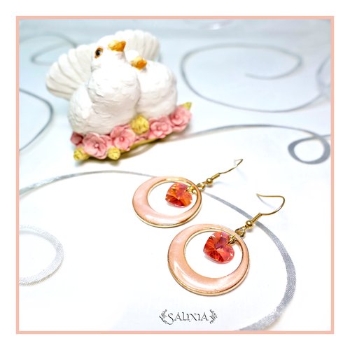 Boucles d'oreilles cléa coeurs cristal rose fruité (#bo343)
