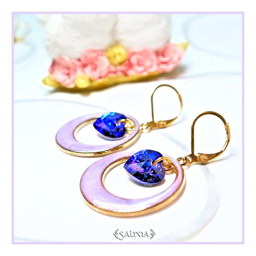 Boucles d'oreilles cléa coeurs cristal violet dormeuses ou crochets au choix (#bo345)
