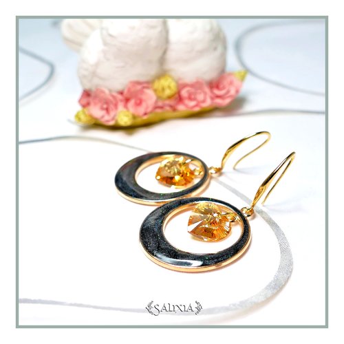 Boucles d'oreilles cléa coeurs cristal ambré crochets au choix (#bo348)