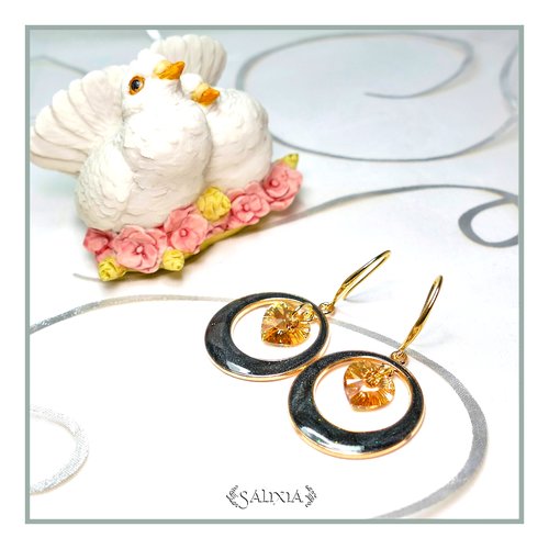 Boucles d'oreilles cléa coeurs cristal ambré crochets au choix (#bo348)