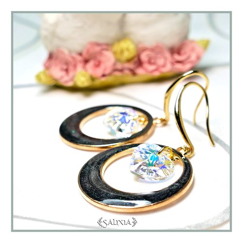 Boucles d'oreilles cléa coeurs cristal aurore boréale crochets au choix (#bo349)