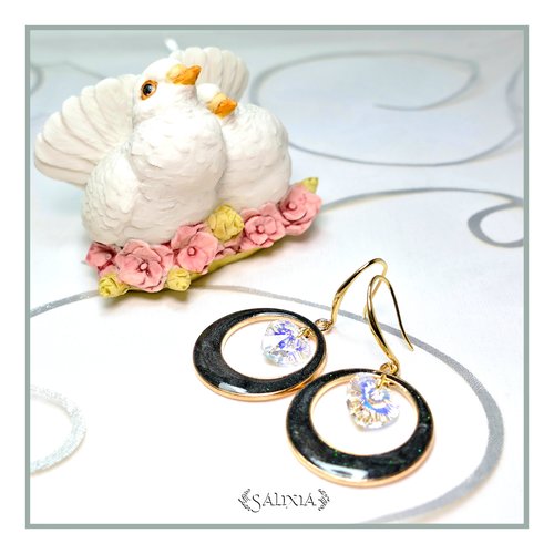 Boucles d'oreilles cléa coeurs cristal aurore boréale crochets au choix (#bo349)