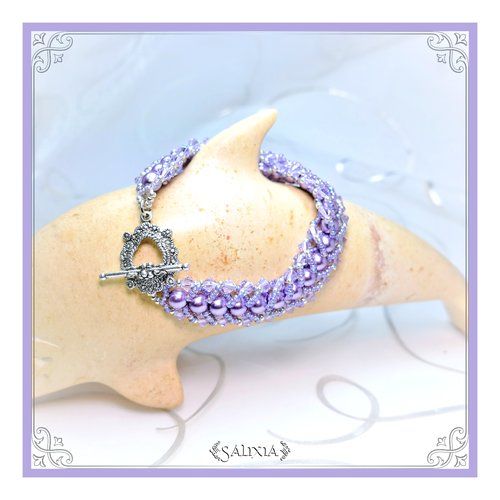 Bracelet tissé à l'aiguille perles japonaises cristal et perles lavande toggle ou mousqueton au choix (#sp22)