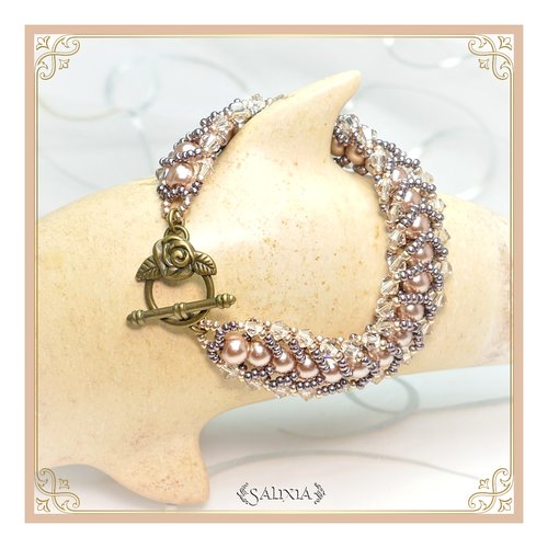Bracelet tissé à l'aiguille perles japonaises cristal et perles bronze doré toggle ou mousqueton au choix (#sp23)