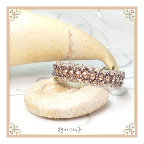 Bracelet tissé à l'aiguille perles japonaises cristal et perles bronze doré (#sp23)