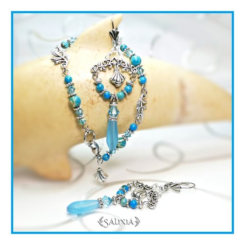 Boucles d'oreilles "maya" bleues cristal et pierres fines de jaspe océan dormeuses ou crochets en acier inoxydable au choix (#bo353 p103)