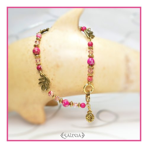 Bracelet "maya" rose cristal et pierres fines de jaspe océan mousqueton acier inoxydable doré (#bc75 p104)