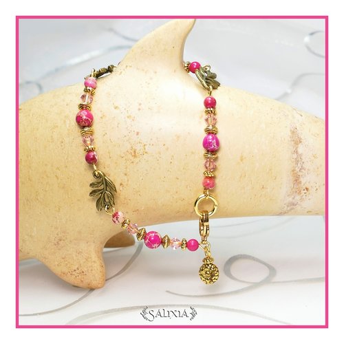 Bracelet "maya" rose cristal et pierres fines de jaspe océan mousqueton acier inoxydable doré (#bc75 p104)