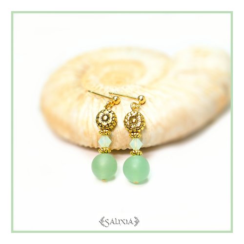 Boucles d'oreilles "collection sunflower"  cristal pierres fines d'aventurine vertes puces crochets ou dormeuses au choix (#bo361)