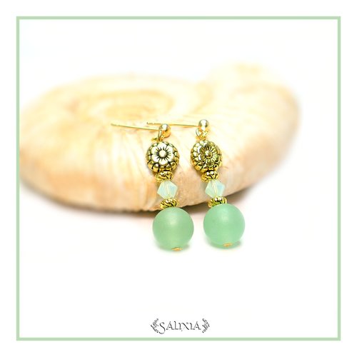 Boucles d'oreilles "collection sunflower"  cristal pierres fines d'aventurine vertes puces crochets ou dormeuses au choix (#bo361)