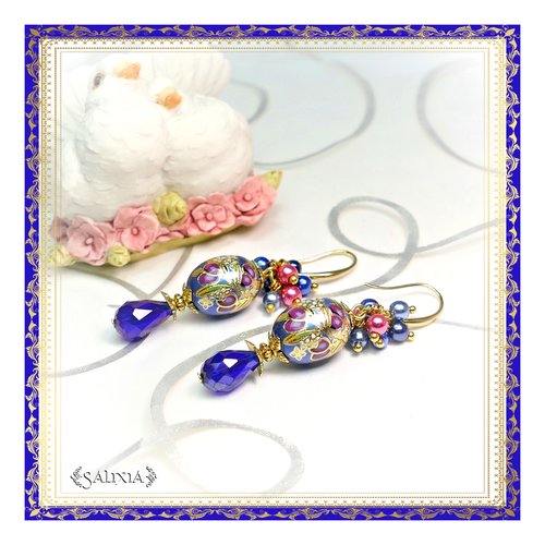Vendues - boucles d'oreilles "collection fleurs de tensha" bleu cobalt (#bo371) - vidéo hd dans détails !