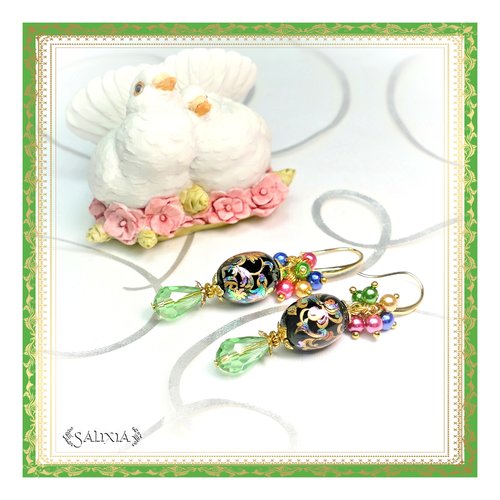Boucles d'oreilles "collection fleurs de tensha" vert péridot crochets au choix #bo373) - vidéo hd dans détails !