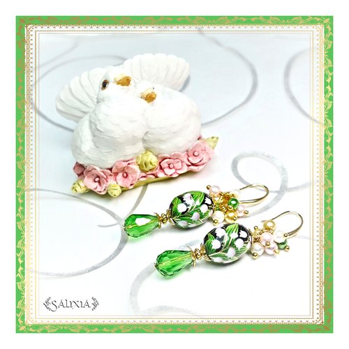 Boucles d'oreilles "collection fleurs de tensha" muguet rose crochets au choix (#bo376) - vidéo hd dans détails !