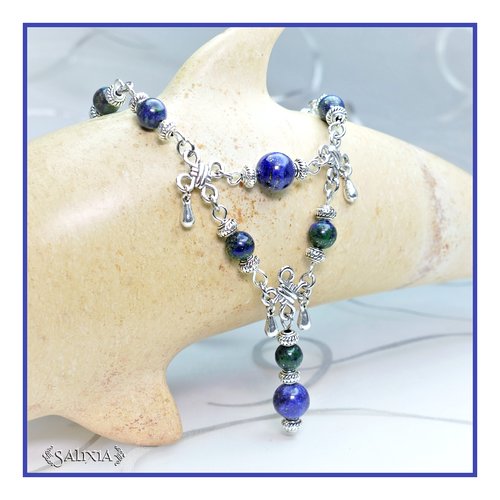 Collier "seona" pierres fines de lapis lazuli phoenix chaine et mousqueton acier inoxydable (#c97 p107)