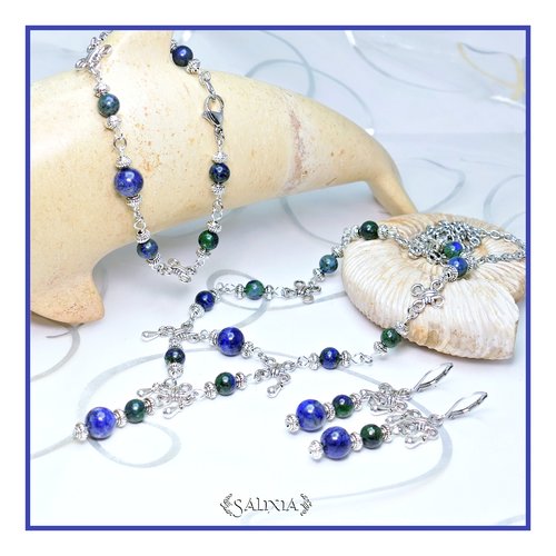 Collier "seona" pierres fines de lapis lazuli phoenix chaine et mousqueton acier inoxydable (#c97 p107)