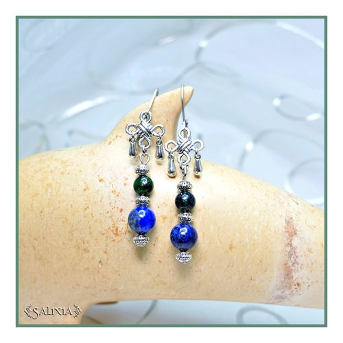 Boucles d'oreilles "seona" perles de lapis lazuli phoenix dormeuses ou crochets au choix (#bo357 p107)