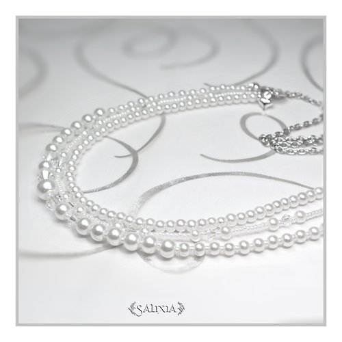 Collier "enya" cristal aurore boréale perles nacrées blanches chaine et mousqueton acier inoxydable (#c98 p108)