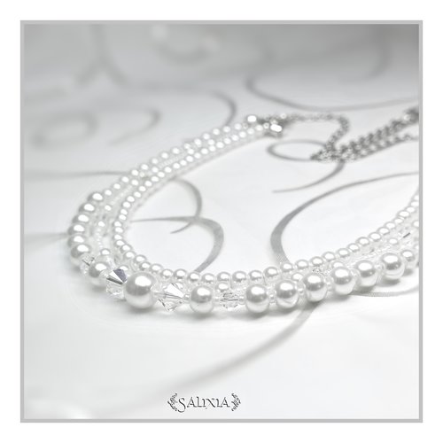 Collier "enya" cristal aurore boréale perles nacrées blanches chaine et mousqueton acier inoxydable (#c98 p108)