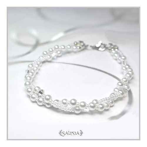Bracelet "enya" cristal aurore boréale perles nacrées blanches (#bc79 p108)